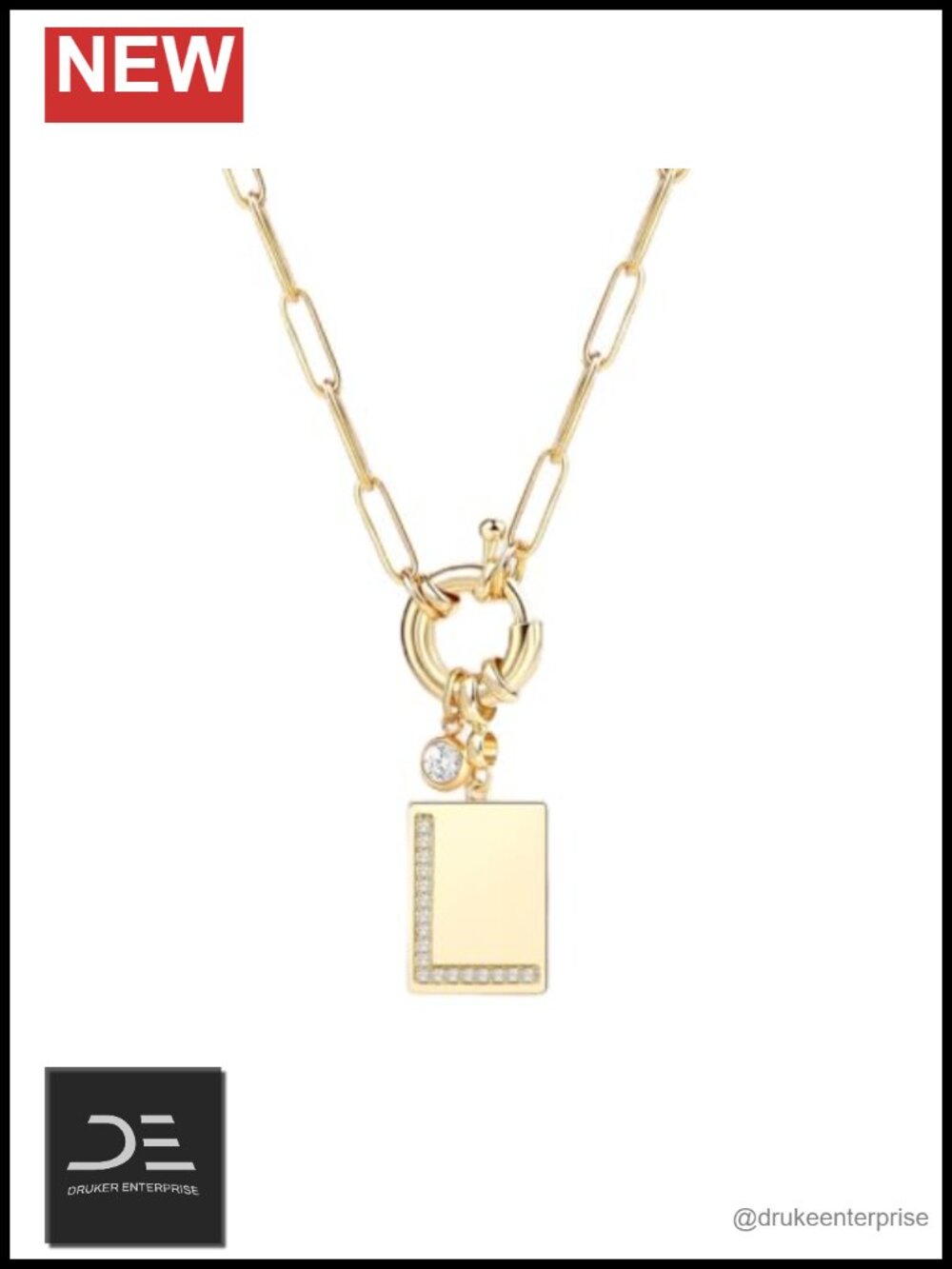 18K Gold Plated Pave Initial Necklace for Women